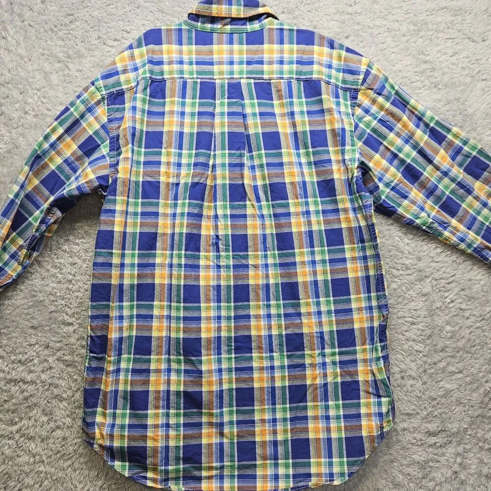 Ralph Lauren Boys Blue Orange Plaid Shirt Size 16/18 Button Down Longsleeve Prep